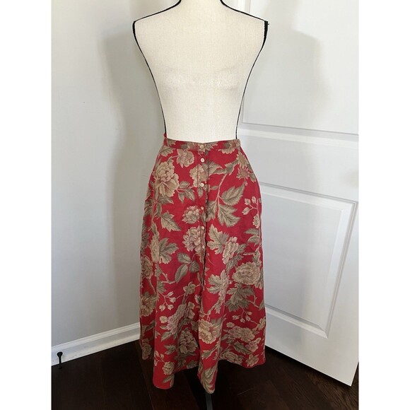 Vintage Ralph Lauren Red Floral Midi Skirt Size 6 Runs Small EUC - Picture 1 of 7